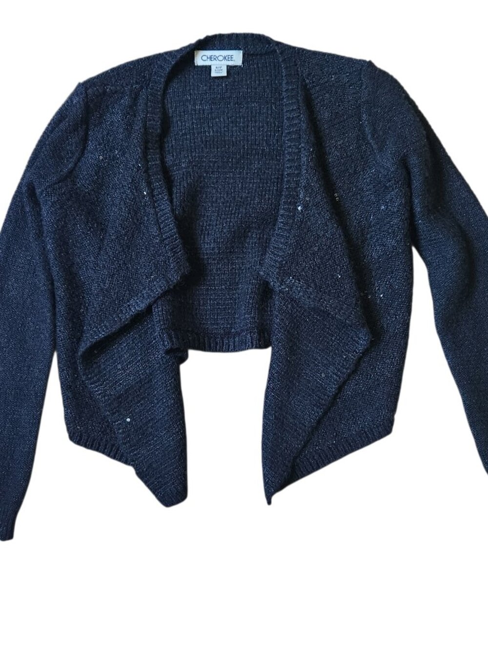 Cherokee Girls Long Sleeve Open Cardigan Size Small S 6/6X Black Sequins